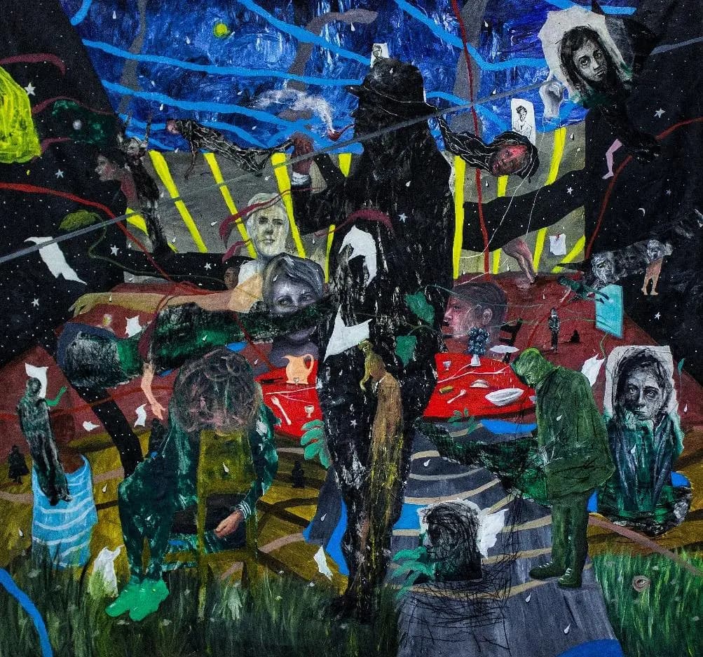 «Aquí seguimos en el jardín» (2025), óleo sobre tela — pintura de Johan Galué